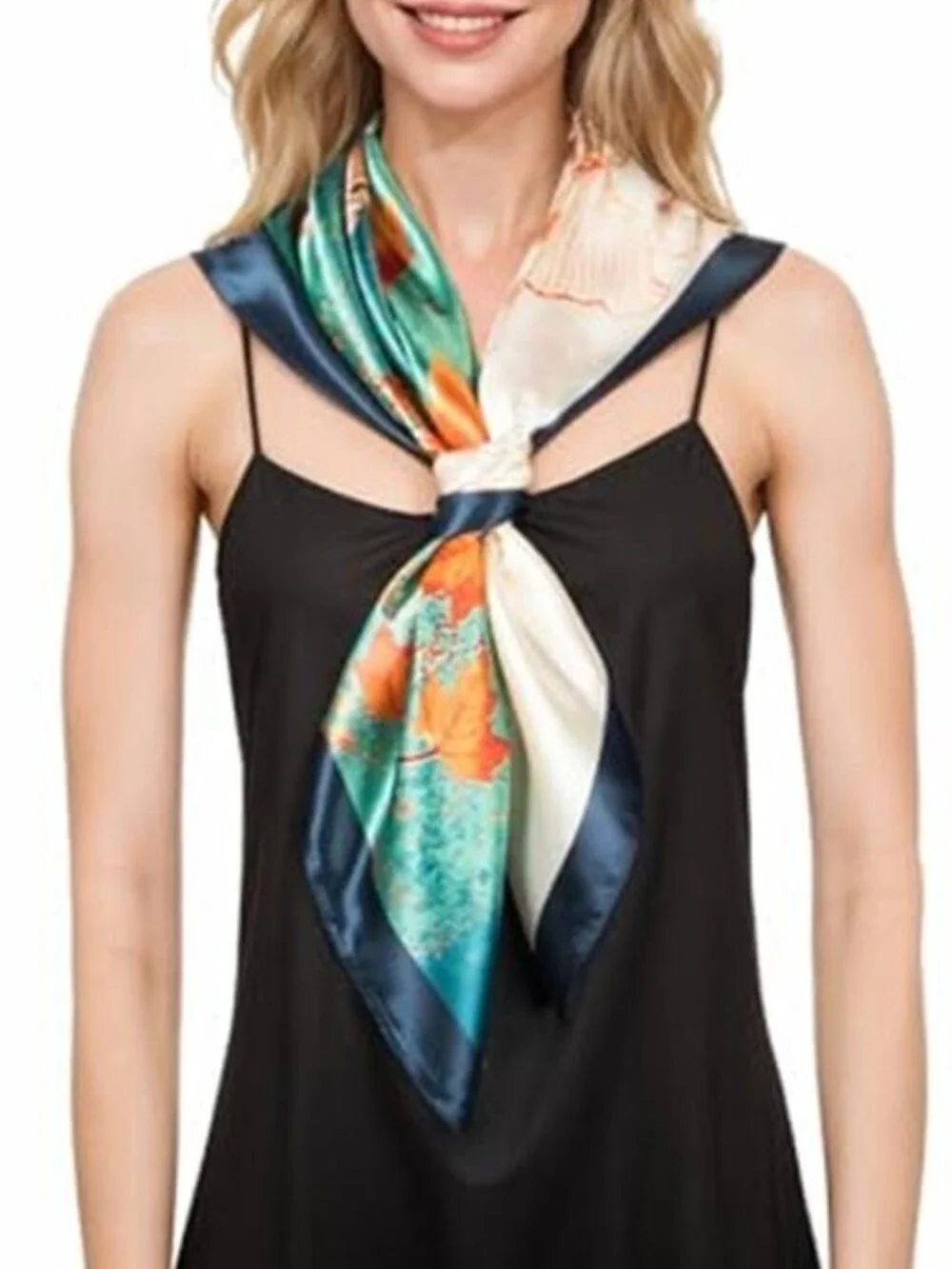 Head Scarf Like Silk Scarf Hair Scarf Printed Square Scarf Light Blue & Orange